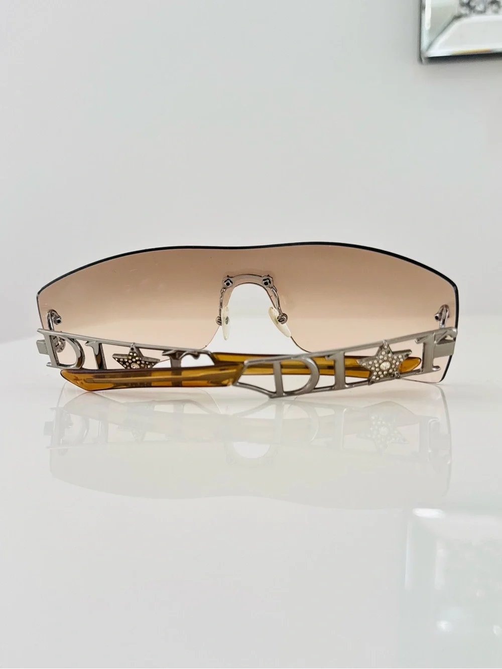 RARE 💫 Vintage Dior rimless Swarovski sunglasses in gold shade